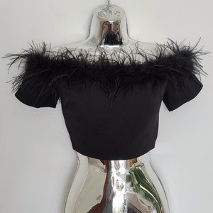 Misguided Black Ostrich Feather Crop Top US 6